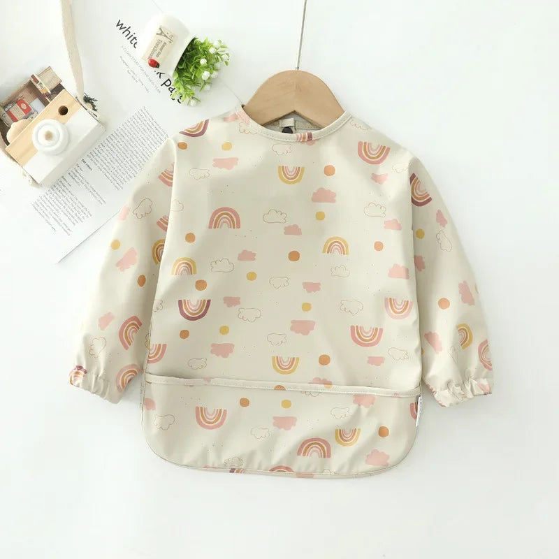 Babero suave impermeable para bebé, paño de alimentación ajustable de manga larga para niño pequeño y niña, bata de pintura, delantal para comer comida infantil