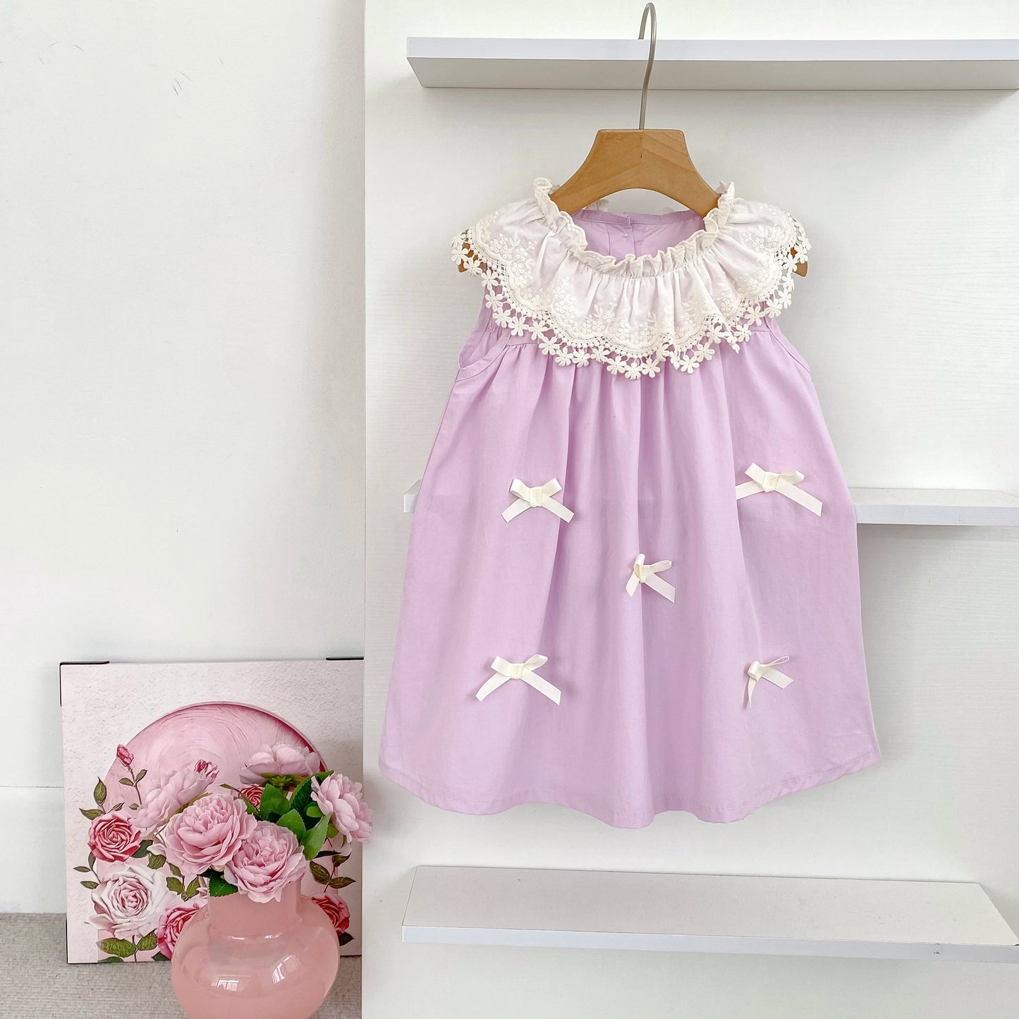 Vestido de encaje con cuello de pétalo para hermanas, peleles para bebés, ropa para niñas, vestido de princesa para fiesta con lazo, ropa dulce y bonita para niños
