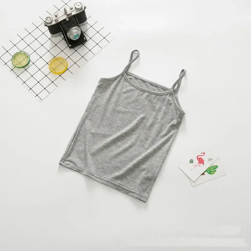 Camiseta para niñas pequeñas, camiseta interior sin mangas de verano para adolescentes, chaleco de Color caramelo, ropa con tirantes para niños de 2 a 12T
