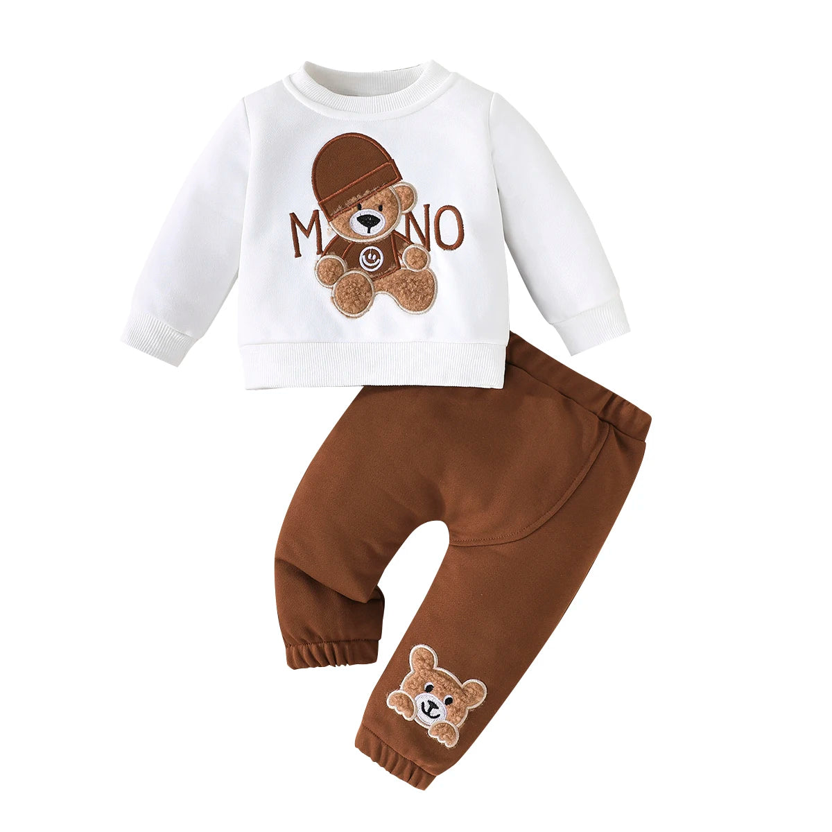 Terno para niño de 3 a 24 meses, camiseta de manga larga con estampado de oso de dibujos animados, pantalones azul marino, conjunto de ropa infantil