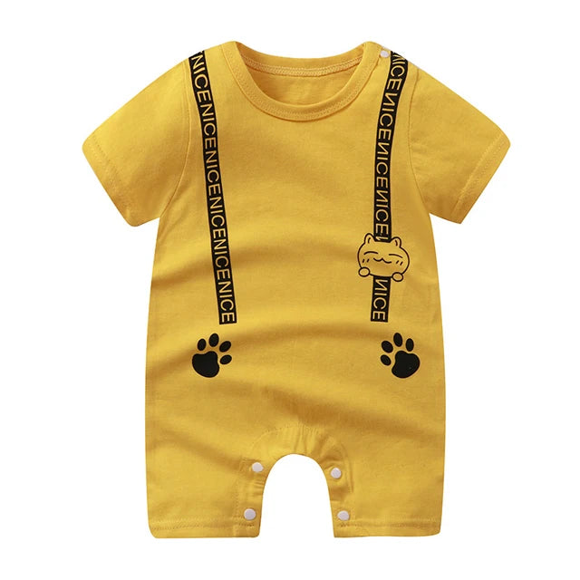 Nueva ropa de verano para bebés recién nacidos, niños y niñas, sección de impresión de dibujos animados de manga corta, ropa de escalada con archivo abierto, mono para bebé