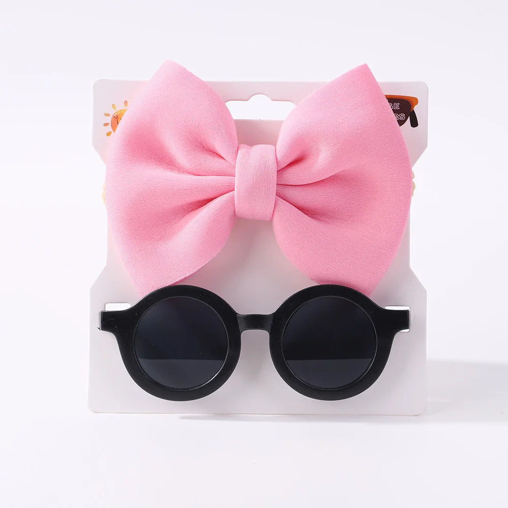 Conjunto de 2 uds de gafas de sol para niños, gafas de sol para bebés, diadema de nailon elástico, gafas de sol bohemias para playa, gafas de sol para la playa, sombreros con lazo para niños