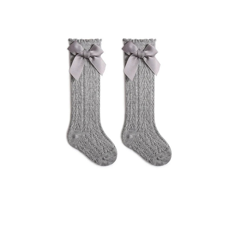 Calcetines de verano para niñas pequeñas, calcetín largo con lazo para niños hasta la rodilla, medias de malla de algodón suave, calcetines de encaje calados de estilo español de 0 a 3 años