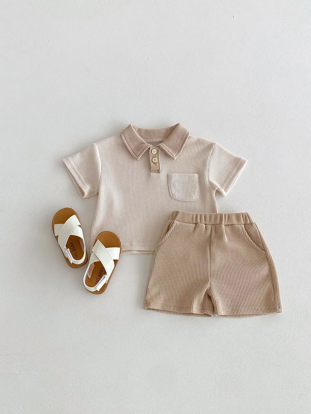 Conjunto de ropa de verano para bebé, camiseta y pantalones cortos con cuello vuelto, 2 uds., traje de chándal para niño pequeño