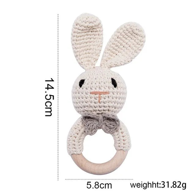 1 unidad de juguetes de sonajero para bebé, diseño de ganchillo de madera, conejo, conejo, zorro León, BearToy, regalo para recién nacido, mordedor de bebé, Crochet, nombre personalizado