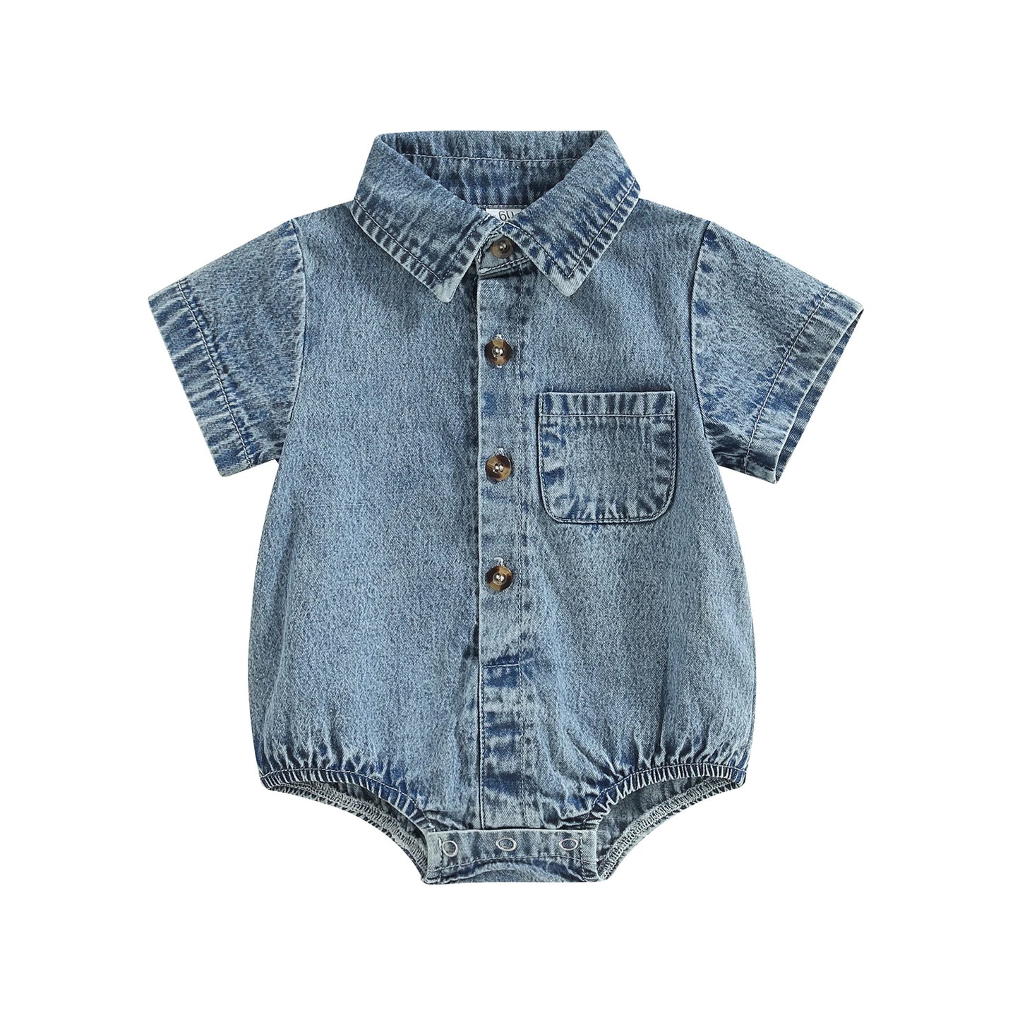 Mono vaquero para recién nacidos, niños y niñas, mono liso de manga corta con cuello vuelto, monos para bebés, monos informales con botones de verano
