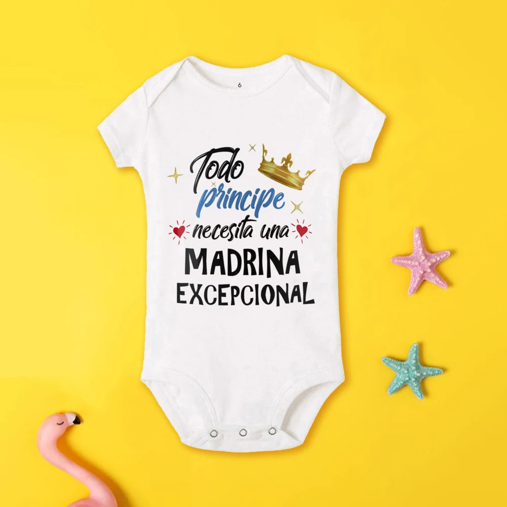 Tu será mi madrina, monos estampados para recién nacidos, ropa de bautismo para bebé, monos de manga corta para bebés pequeños