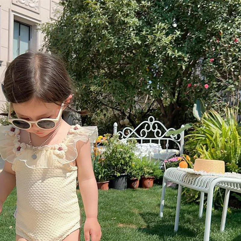 Bañador Floral de una pieza para niña, traje de baño de verano