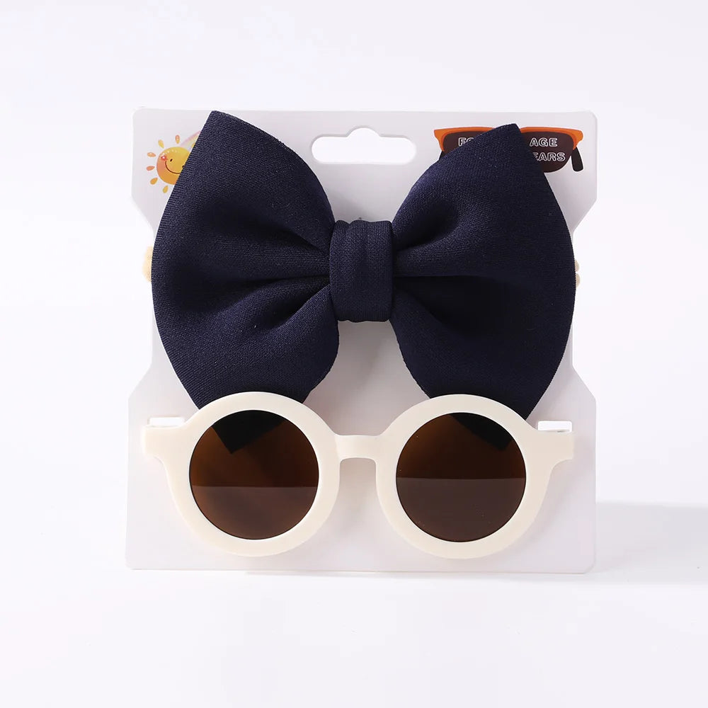 Conjunto de 2 uds de gafas de sol para niños, gafas de sol para bebés, diadema de nailon elástico, gafas de sol bohemias para playa, gafas de sol para la playa, sombreros con lazo para niños