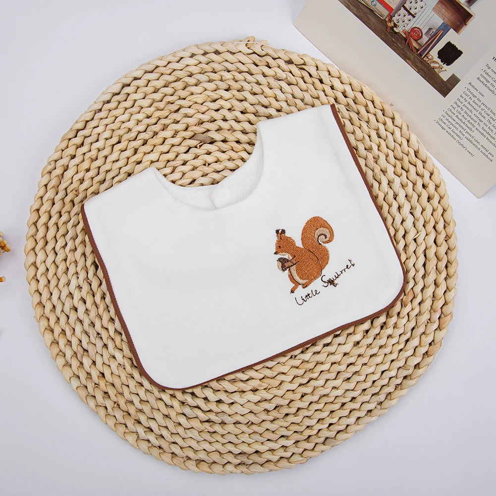 Baberos de algodón para bebés, niños y niñas, toalla de Saliva bordada con flores y zorro, paño para eructar para alimentación infantil, bufanda cuadrada coreana con lazo negro