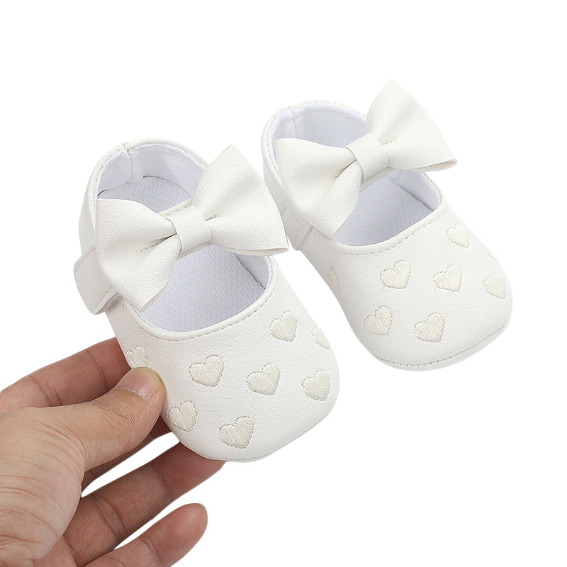 Pudcoco-zapatos planos de piel sintética para niñas, mocasines bonitos con decoración de lazo de corazón, suela suave, antideslizantes, de verano