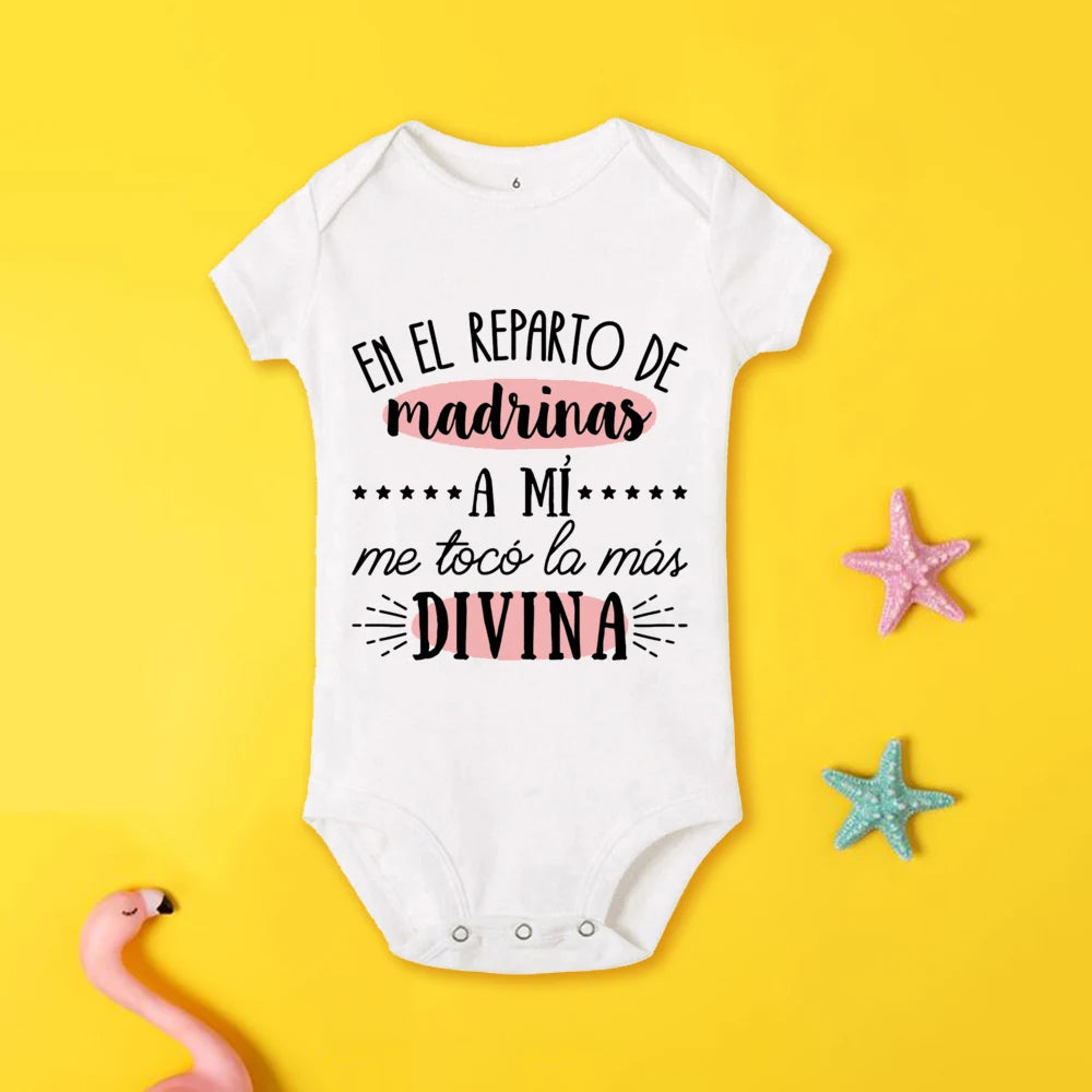 Tu será mi madrina, monos estampados para recién nacidos, ropa de bautismo para bebé, monos de manga corta para bebés pequeños