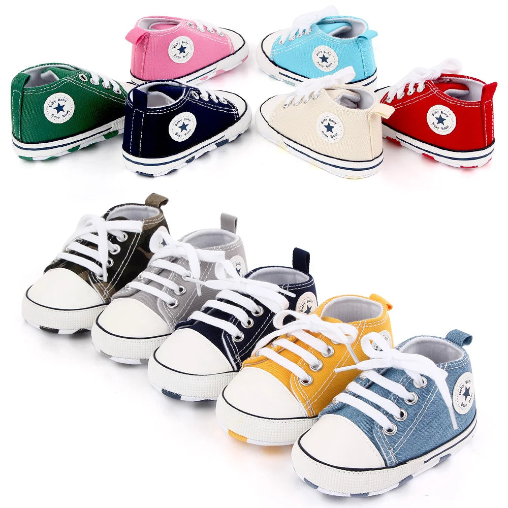 Zapatos clásicos de lona para bebé, zapatillas informales para recién nacido, primeros pasos, suela suave, antideslizante, D2486