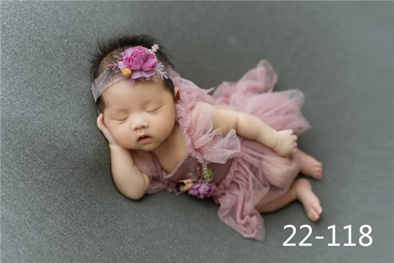 0-3Month Baby Newborn Photography Props Baby Hat Baby Girl Lace Romper Bodysuits Outfit Photography Clothing