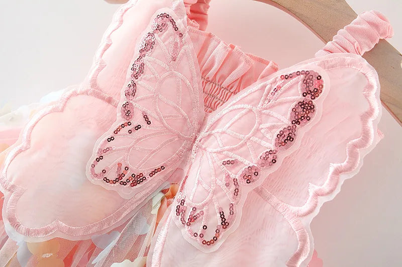 Nuevos vestidos de noche para fiesta de cumpleaños para niñas, ropa de verano con alas de mariposa para niños, disfraz colorido dulce para niños pequeños