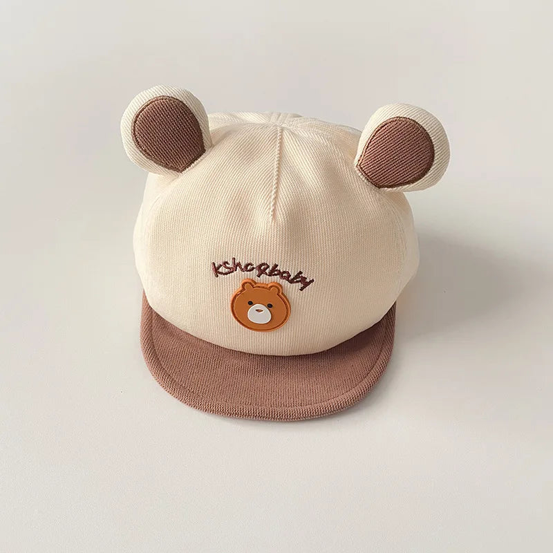 Gorra de béisbol con orejas de oso para bebé, gorro de algodón con visera, bordado bonito, ajustable, para el Sol, para verano