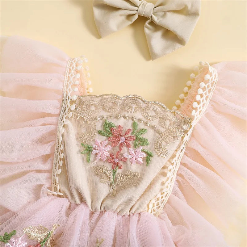Pudcoco-traje para niña recién nacida, mameluco de manga con mosca de flores bordadas, diadema con lazo, ropa de verano de 0 a 24 meses