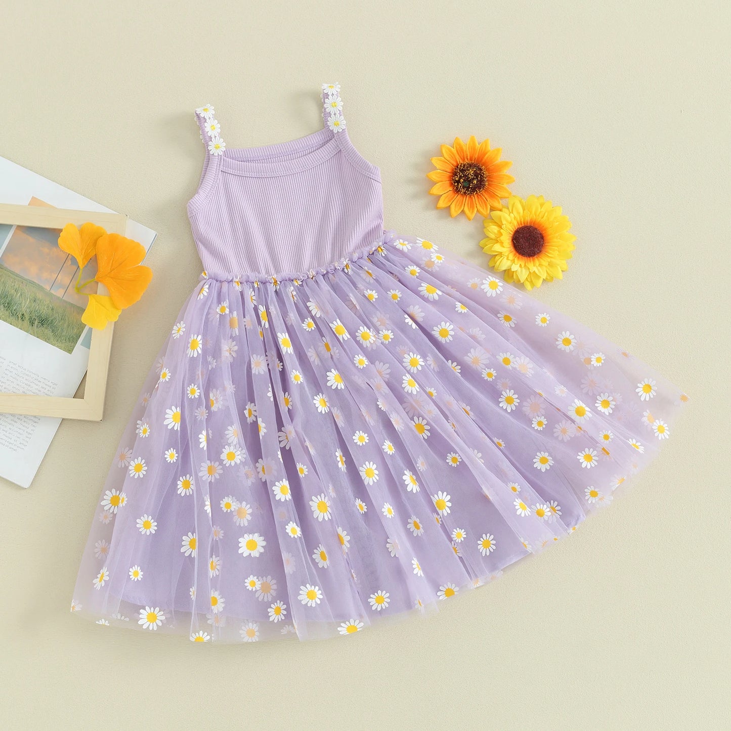 Pudcoco-vestido de princesa de malla con estampado de margaritas para niñas, ropa bonita para fiesta en la playa, 6M-4T
