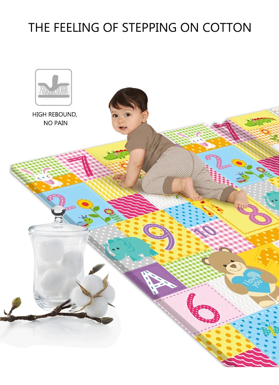 Alfombra de juego para bebés de 97x177cm, alfombra plegable para niños, alfombra para habitación de niños con patrón de doble cara, superficie de actividad educativa fácil de llevar