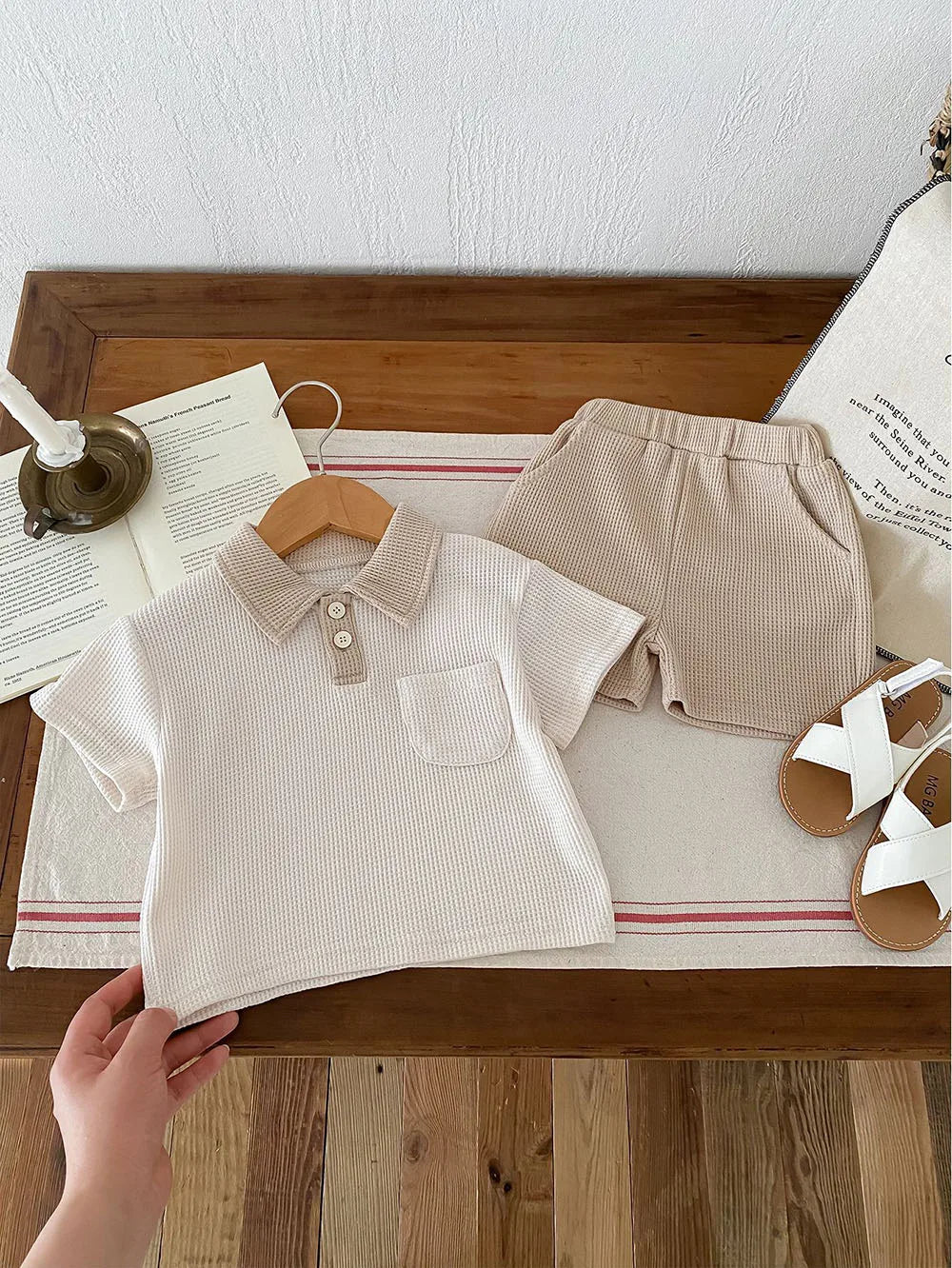 Conjunto de ropa de verano para bebé, camiseta y pantalones cortos con cuello vuelto, 2 uds., traje de chándal para niño pequeño