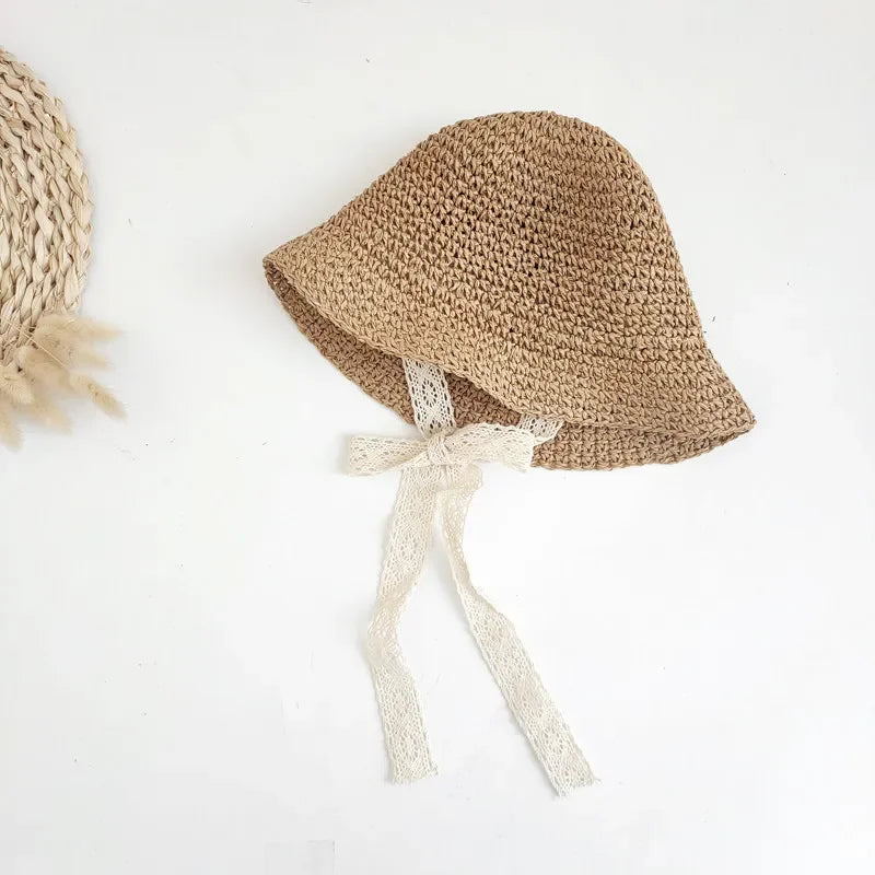 Sombrero de encaje a la moda para bebé, gorro de paja con lazo para niña, sombrero de playa para niño, sombrero de Panamá, sombreros y gorras de princesa para bebé, 1 unidad