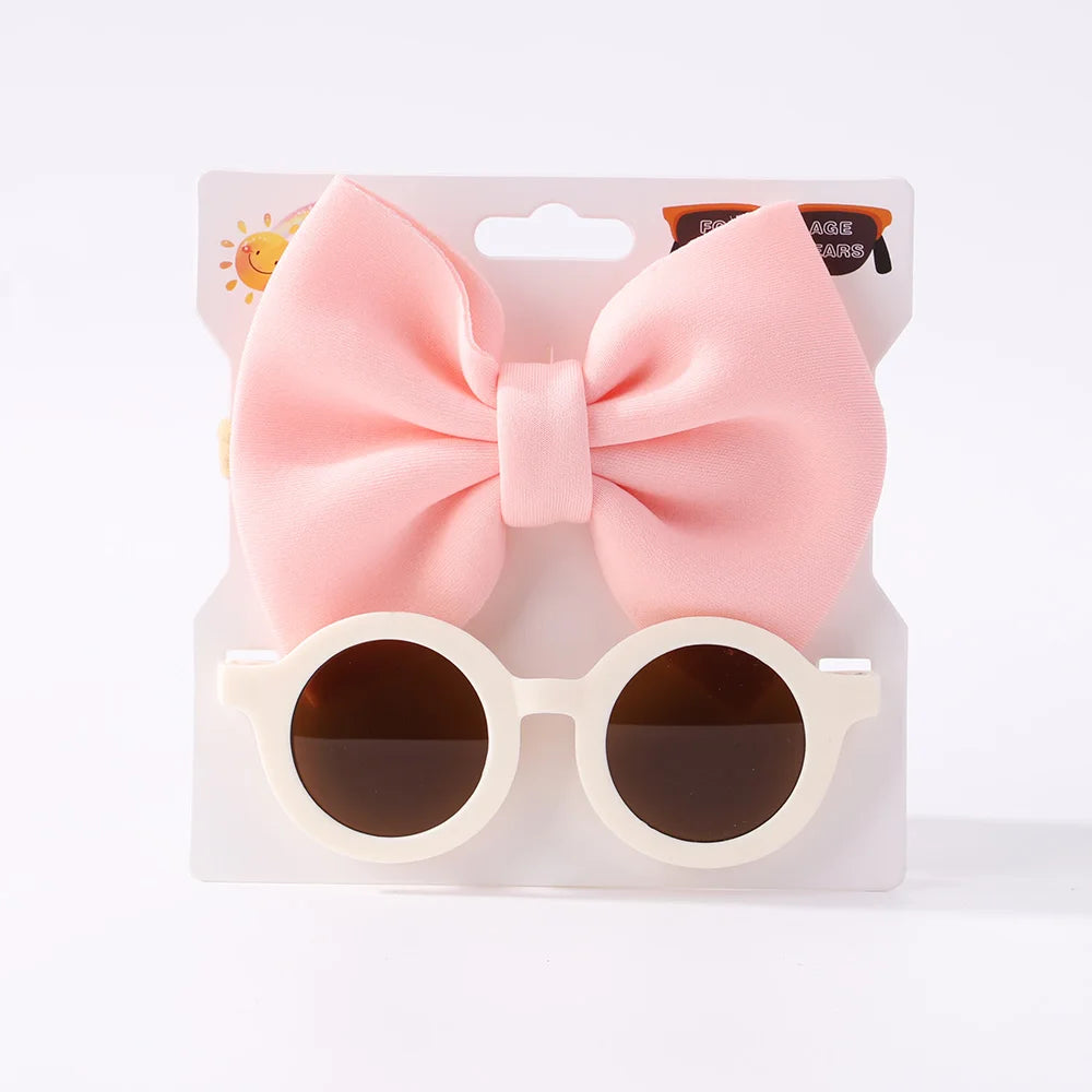 Conjunto de 2 uds de gafas de sol para niños, gafas de sol para bebés, diadema de nailon elástico, gafas de sol bohemias para playa, gafas de sol para la playa, sombreros con lazo para niños