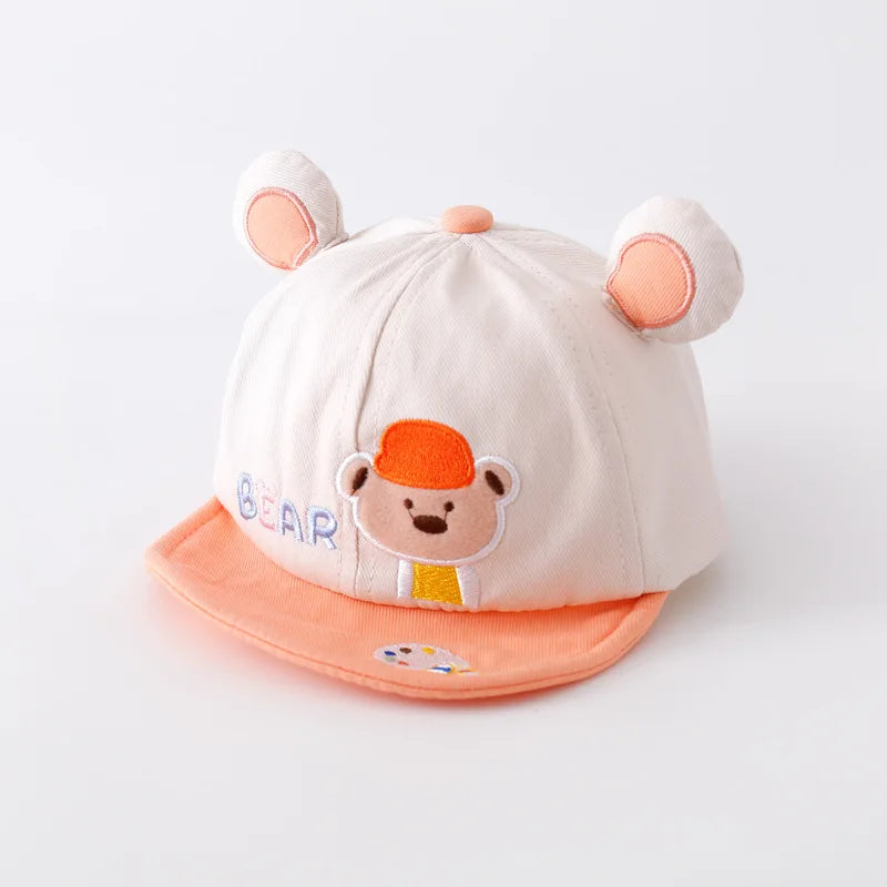 Gorra de béisbol con orejas de oso para bebé, gorro de algodón con visera, bordado bonito, ajustable, para el Sol, para verano