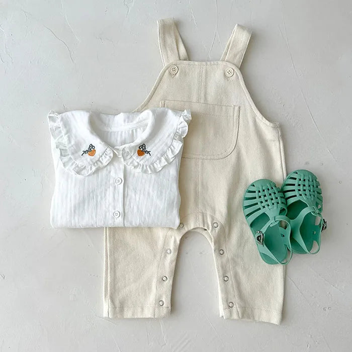 Traje de ropa para niños, conjunto de ropa para niñas pequeñas, camisa bordada de manga larga + mono vaquero, traje de ropa de otoño y primavera