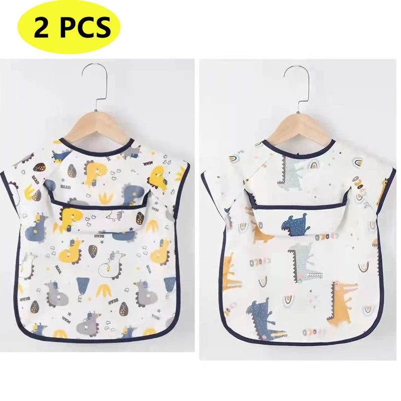Bufanda de manga larga para bebés y niños pequeños, bata artística impermeable, babero para alimentar, delantal con bolsillo, Baberos Bandana de tela para eructar para niños y niñas