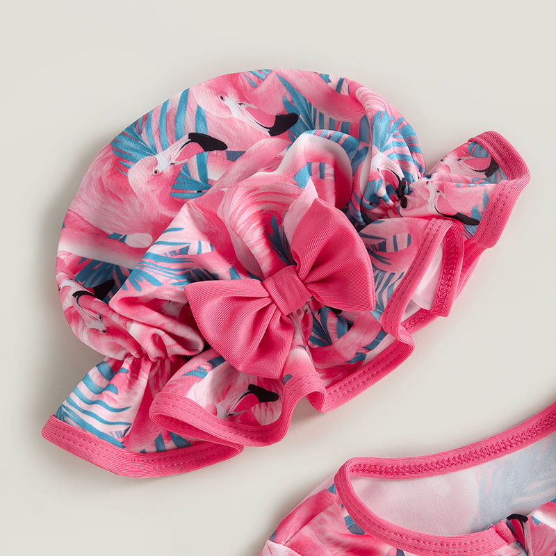Traje de baño de manga larga para bebé y niña pequeña, Bañador con estampado de fresas y sombrero para el sol, 6M-3T