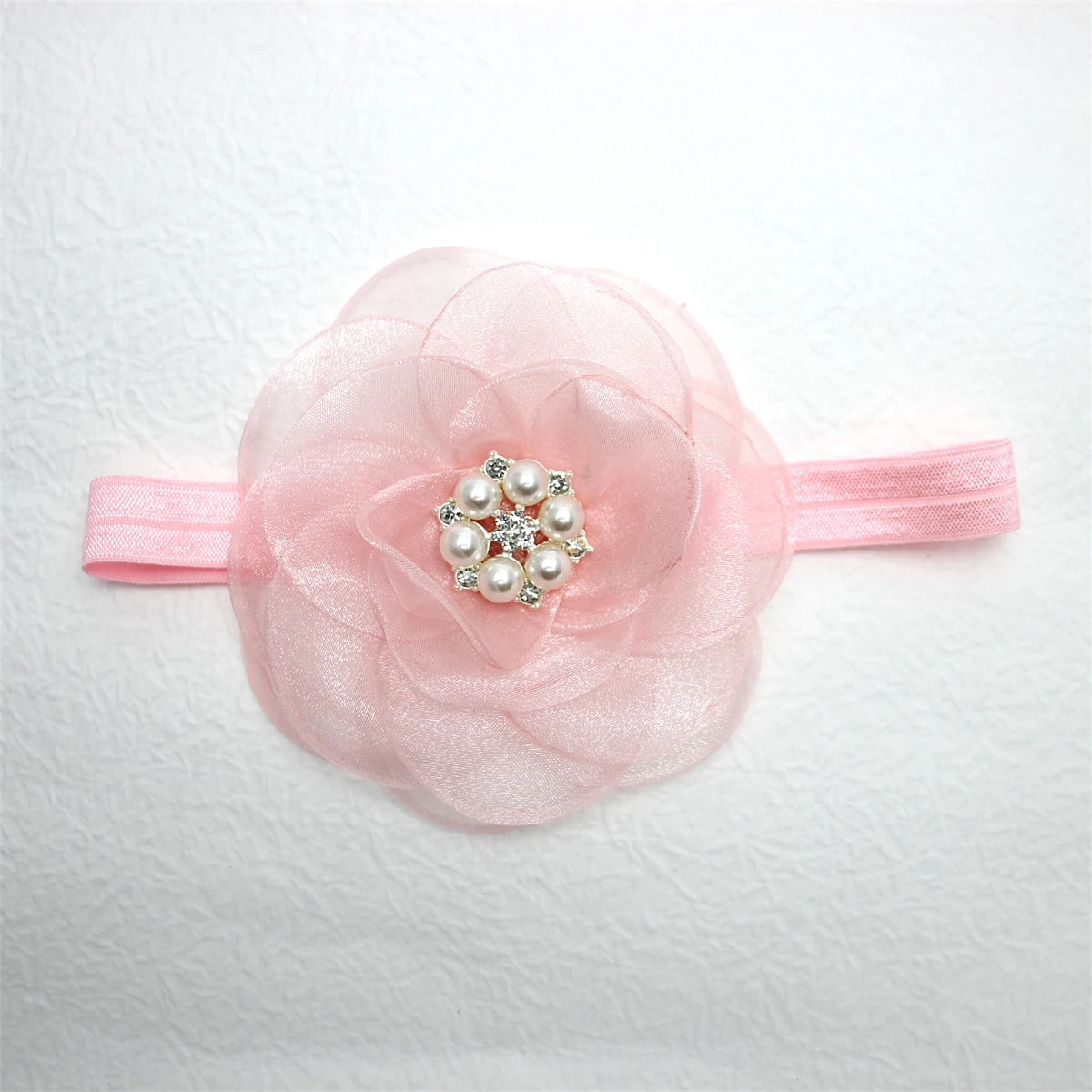 Boutique, diadema de flores de gasa de gran tamaño para niña, accesorios para el cabello, diadema de nailon con perlas de diamante para recién nacido, turbante para bebé bonito