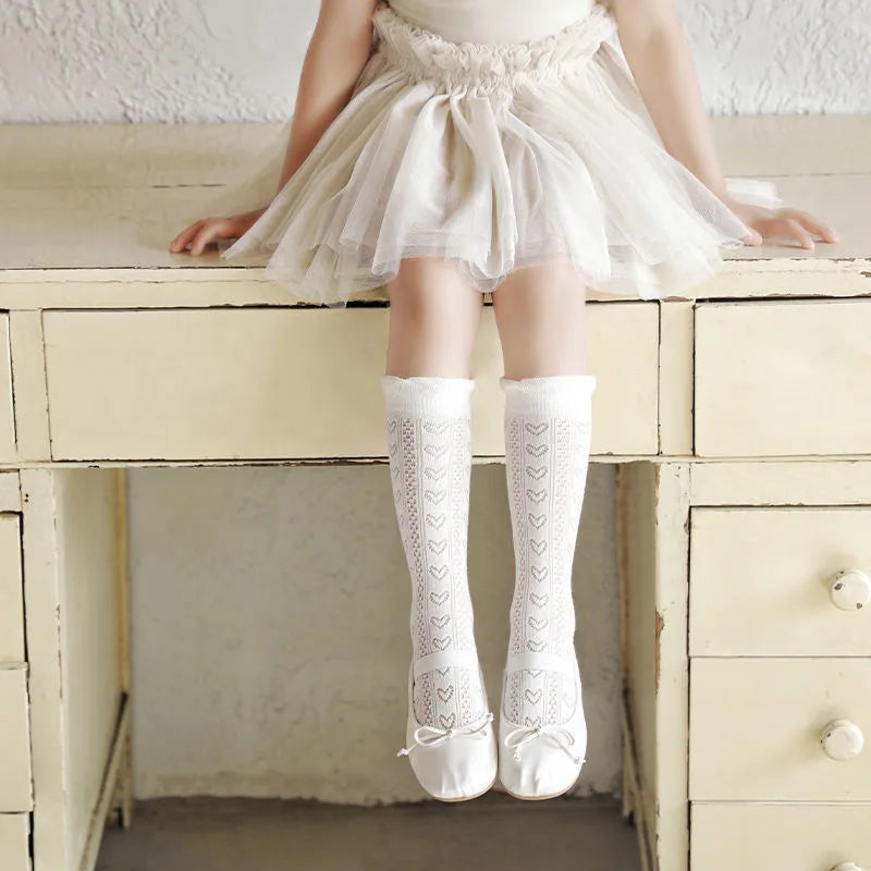 3 pares de medias con volantes de encaje blanco de princesa, calcetines de malla de verano para niñas, calcetines largos finos y transpirables para niños de 3 a 12 años, calcetines hasta la pantorrilla