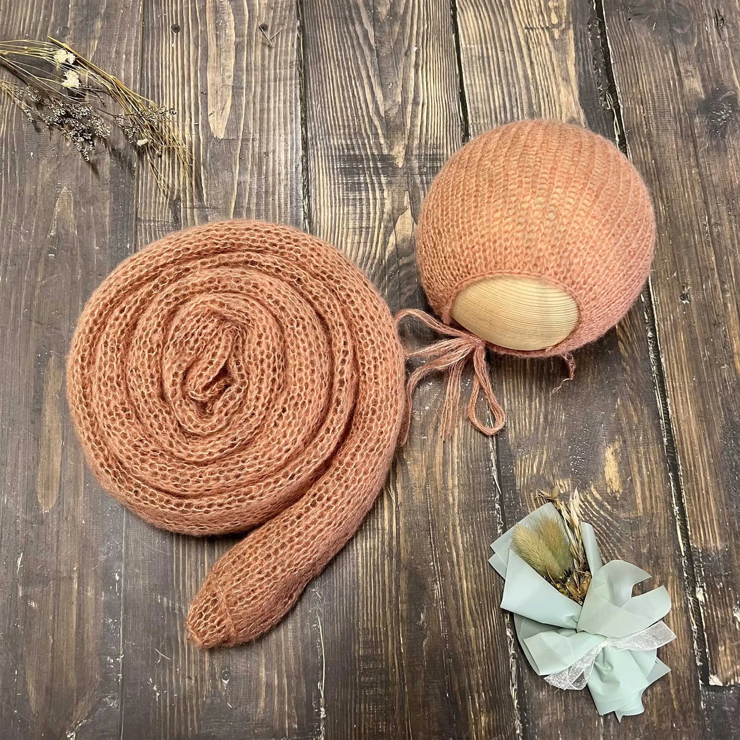 Accesorios de fotografía recién nacido elásticos Don & Judy, conjunto de envoltura con sombrero, Mohair tejido a mano suave, fondo para sesión de fotos de bebés, juegos de 2 uds.