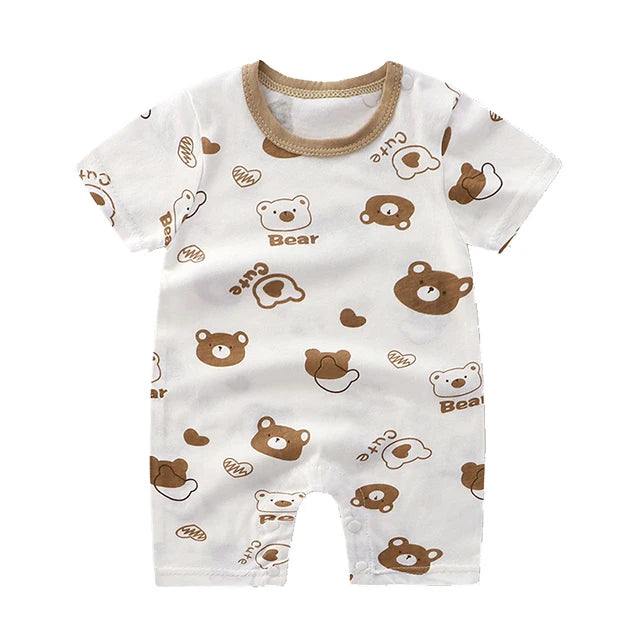 Nueva ropa de verano para bebés recién nacidos, niños y niñas, sección de impresión de dibujos animados de manga corta, ropa de escalada con archivo abierto, mono para bebé