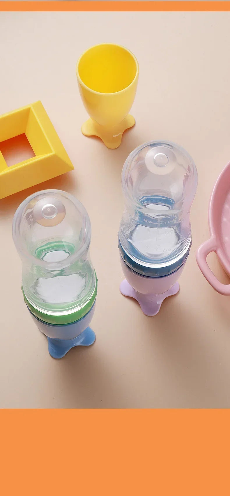 Biberón de silicona útil y seguro con cuchara, suplemento alimenticio, botellas de cereales de arroz, cuchara para apretar, biberón de leche