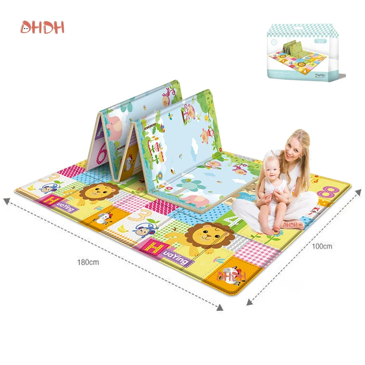 Alfombra de juego para bebés de 97x177cm, alfombra plegable para niños, alfombra para habitación de niños con patrón de doble cara, superficie de actividad educativa fácil de llevar