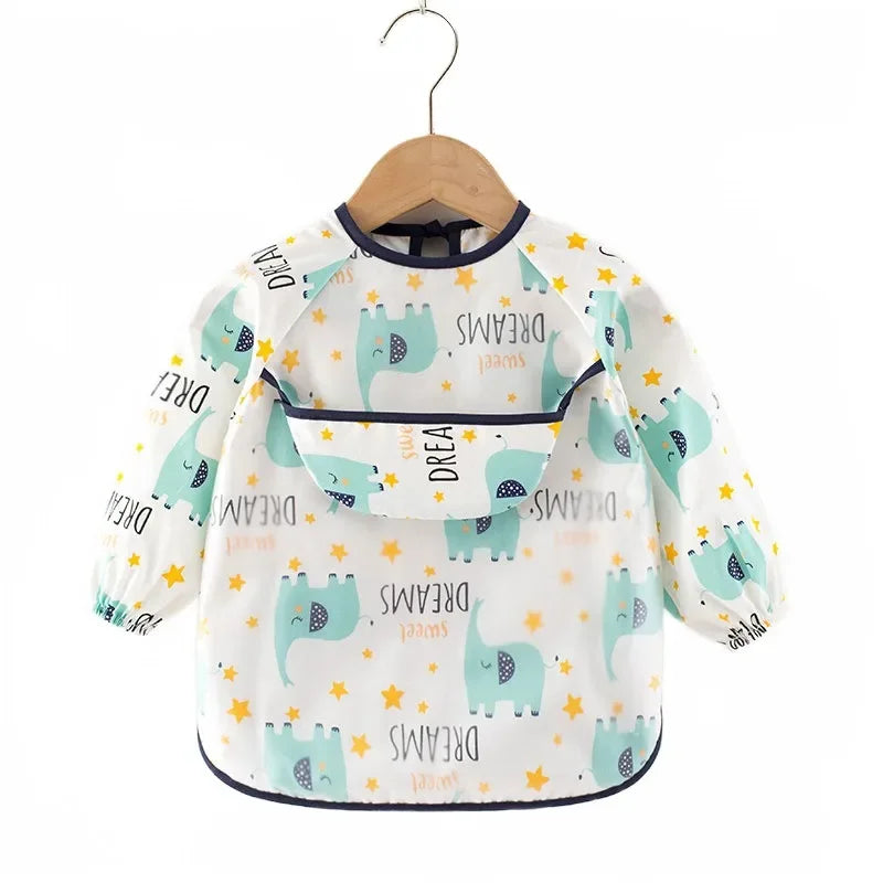 Baberos de tela para bebé, ropa de comedor impermeable, delantal de manga larga, bata de alimentación para niños, vendaje inverso para eructar, protección de pintura