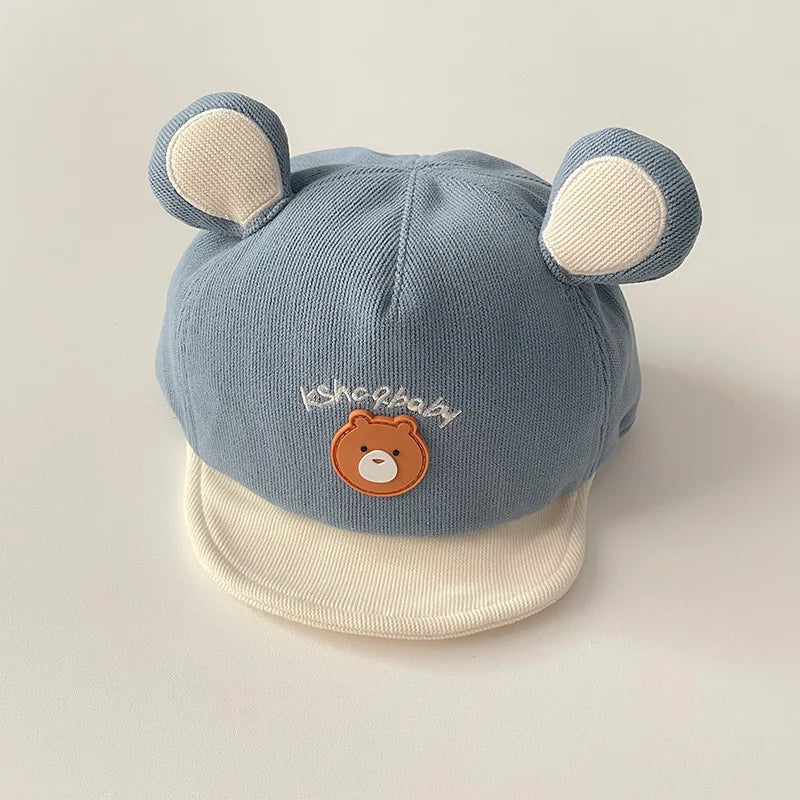 Gorra de béisbol con orejas de oso para bebé, gorro de algodón con visera, bordado bonito, ajustable, para el Sol, para verano
