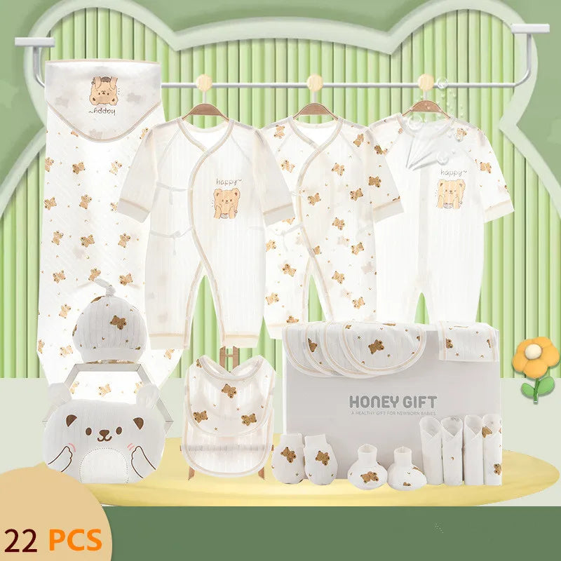 22/26 pieces/lot Newborn Baby Clothes Sets For Girls Boys 100% Cotton Infant Summer Clothes Outfits Baby Rompers Hat Bibs