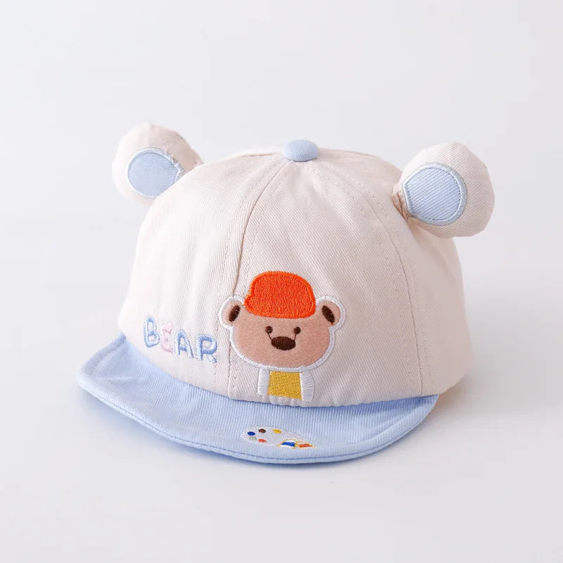 Gorra de béisbol con orejas de oso para bebé, gorro de algodón con visera, bordado bonito, ajustable, para el Sol, para verano