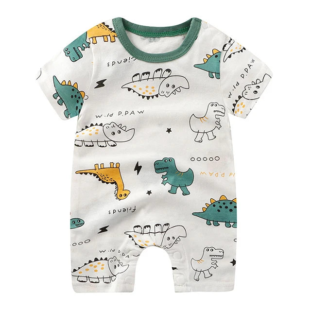 Nueva ropa de verano para bebés recién nacidos, niños y niñas, sección de impresión de dibujos animados de manga corta, ropa de escalada con archivo abierto, mono para bebé