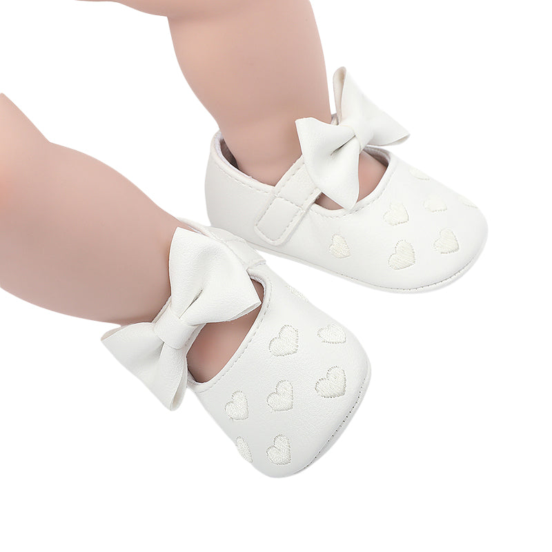 Pudcoco-zapatos planos de piel sintética para niñas, mocasines bonitos con decoración de lazo de corazón, suela suave, antideslizantes, de verano