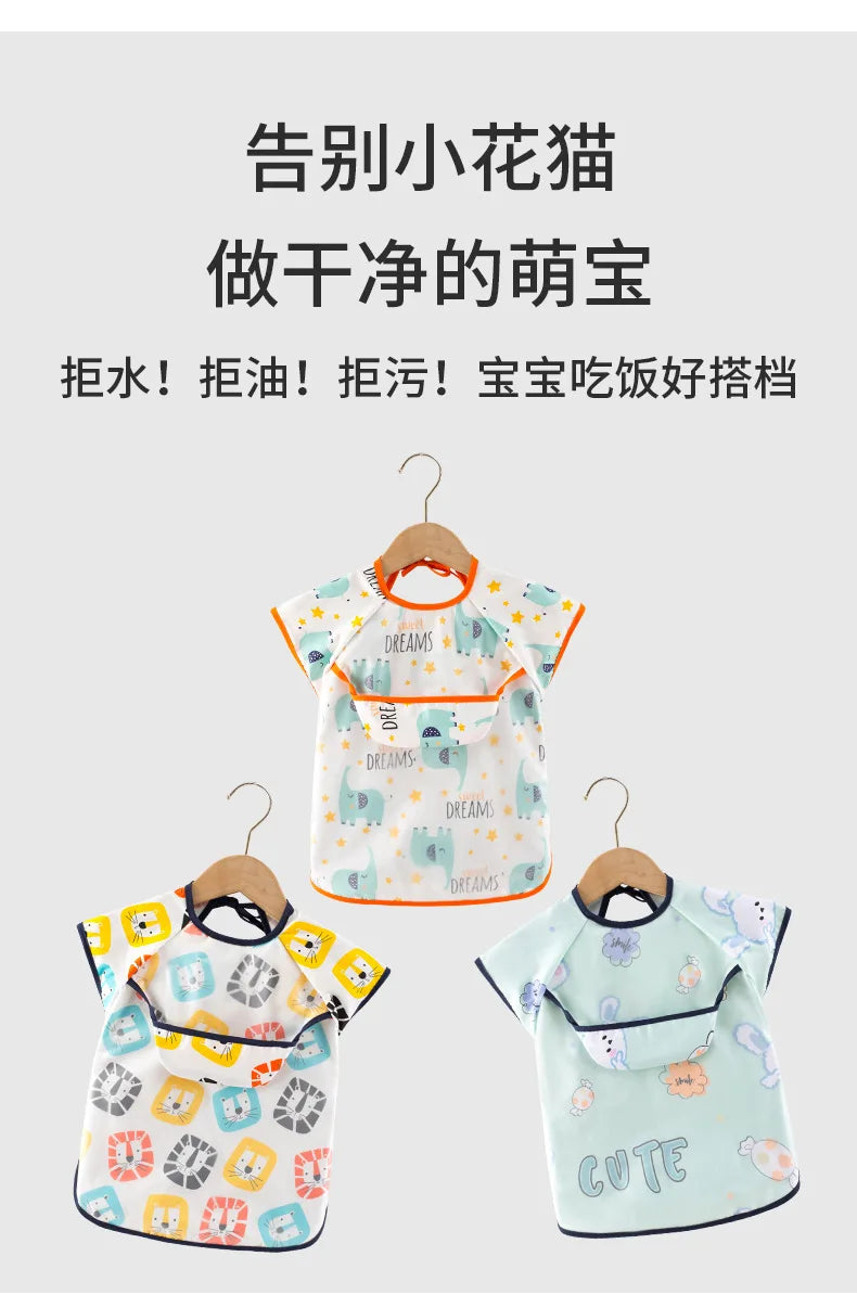 Baberos de tela para bebé, ropa de comedor impermeable, delantal de manga larga, bata de alimentación para niños, vendaje inverso para eructar, protección de pintura