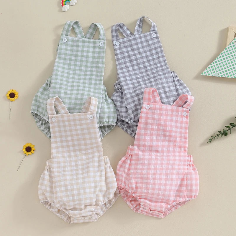 Monos de verano para bebés y niños, pelele informal sin mangas con estampado de rayas a cuadros, ropa infantil para recién nacidos