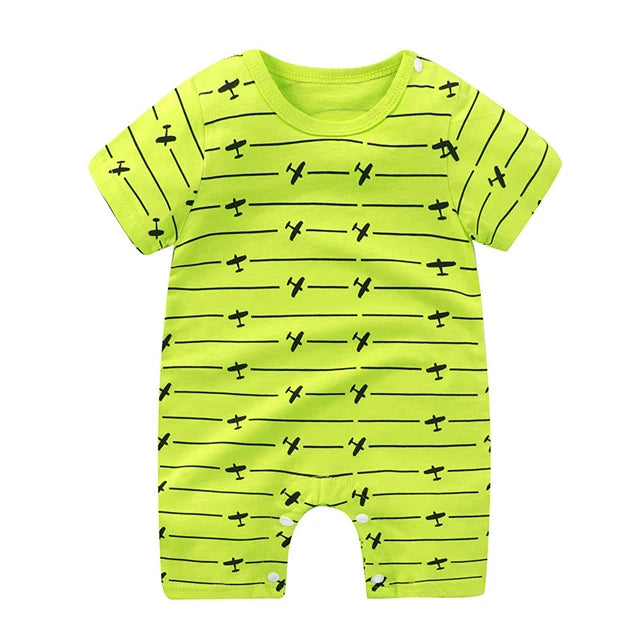 Nueva ropa de verano para bebés recién nacidos, niños y niñas, sección de impresión de dibujos animados de manga corta, ropa de escalada con archivo abierto, mono para bebé