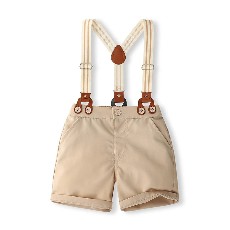 Pudcoco, trajes de caballero para niños pequeños, camiseta de manga corta, pantalones con pechera, pantalones cortos, pajarita, conjunto de 3 uds de verano 1-5T