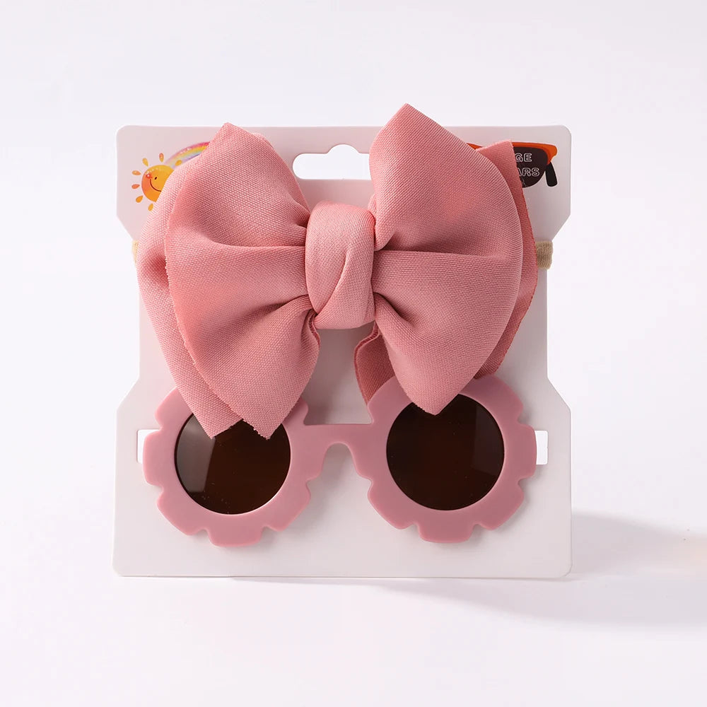 Conjunto de 2 uds de gafas de sol para niños, gafas de sol para bebés, diadema de nailon elástico, gafas de sol bohemias para playa, gafas de sol para la playa, sombreros con lazo para niños