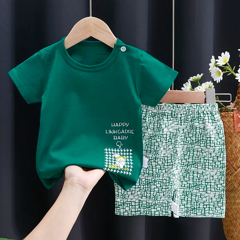 2025 New Korean Style Kids Cotton Short Sleeve Outfits Summer Girls Boys T-shirts Two-Piece Set Baby Infant Clothes