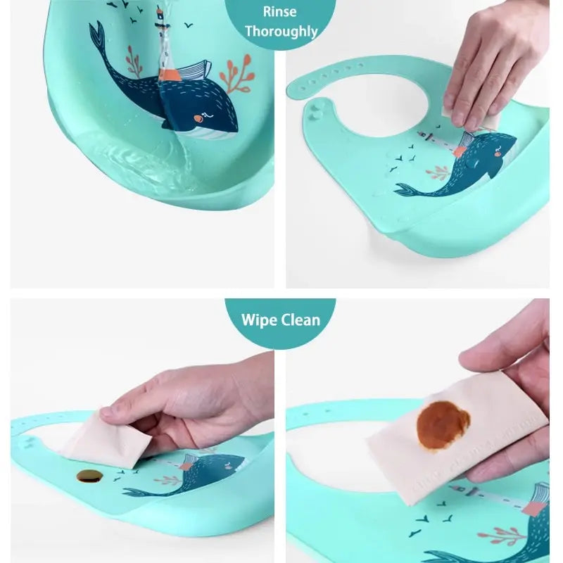 Baberos impermeables para bebé, bonito babero con estampado sólido para niños, babero de silicona suave ajustable para niña y niño, material de alimentación de bebé