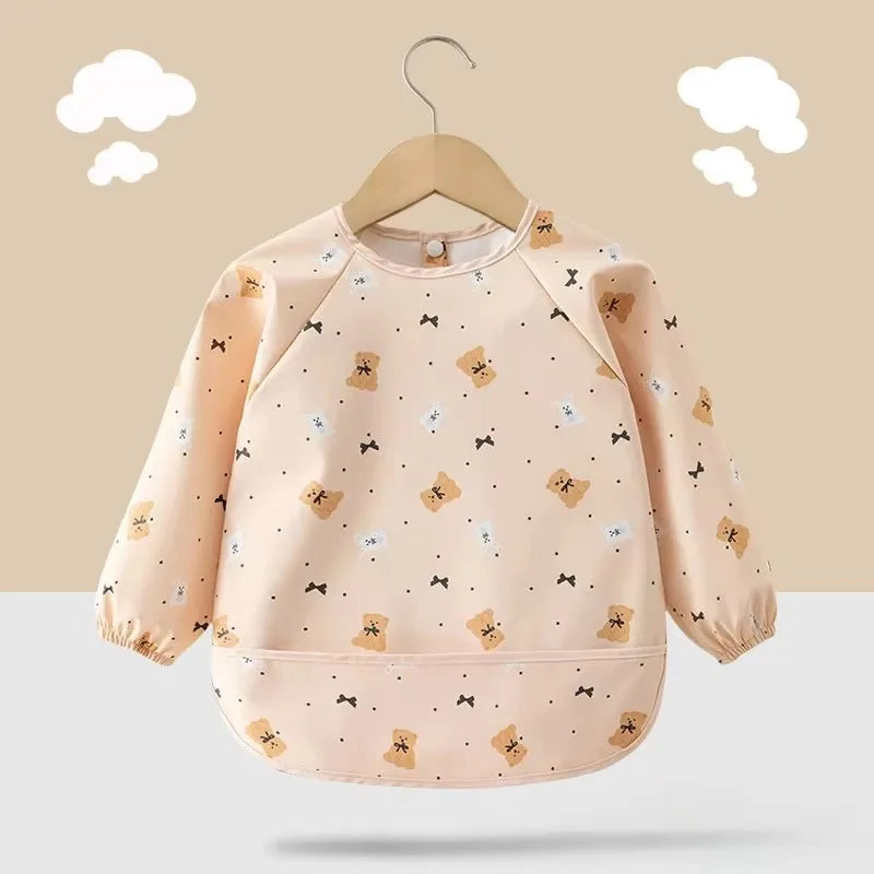 Babero suave impermeable para bebé, paño de alimentación ajustable de manga larga para niño pequeño y niña, bata de pintura, delantal para comer comida infantil